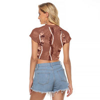 Hawaii Maile Lei Raglan Cropped T Shirt With Brown Monstera Pattern LT05 - Polynesian Pride