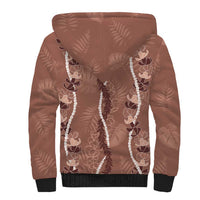 Hawaii Maile Lei Sherpa Hoodie With Brown Monstera Pattern