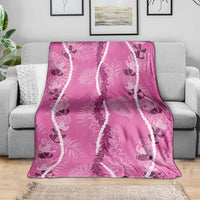 Hawaii Maile Lei Blanket With Pink Monstera Pattern