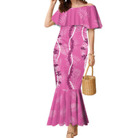 Hawaii Maile Lei Mermaid Dress With Pink Monstera Pattern