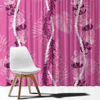 Hawaii Maile Lei Window Curtain With Pink Monstera Pattern