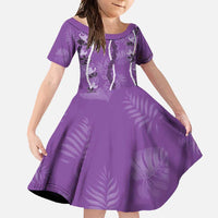Hawaii Maile Lei Family Matching Off Shoulder Maxi Dress and Hawaiian Shirt With Violet Monstera Pattern