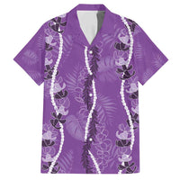 Hawaii Maile Lei Family Matching Off Shoulder Maxi Dress and Hawaiian Shirt With Violet Monstera Pattern