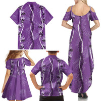 Hawaii Maile Lei Family Matching Summer Maxi Dress and Hawaiian Shirt With Violet Monstera Pattern