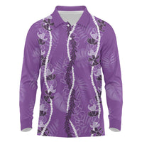 Hawaii Maile Lei Long Sleeve Polo Shirt With Violet Monstera Pattern LT05 Violet - Polynesian Pride