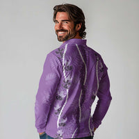 Hawaii Maile Lei Long Sleeve Polo Shirt With Violet Monstera Pattern LT05 - Polynesian Pride
