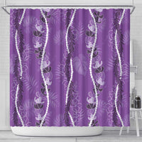 Hawaii Maile Lei Shower Curtain With Violet Monstera Pattern