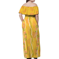 Hawaii Maile Lei Family Matching Off Shoulder Maxi Dress and Hawaiian Shirt With Yellow Monstera Pattern