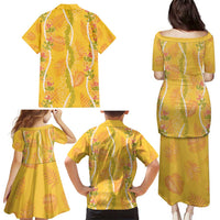 Hawaii Maile Lei Family Matching Puletasi and Hawaiian Shirt With Yellow Monstera Pattern