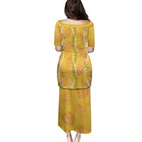 Hawaii Maile Lei Family Matching Puletasi and Hawaiian Shirt With Yellow Monstera Pattern