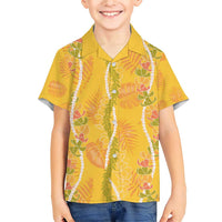 Hawaii Maile Lei Family Matching Short Sleeve Bodycon Dress and Hawaiian Shirt With Yellow Monstera Pattern
