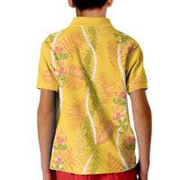Hawaii Maile Lei Kid Polo Shirt With Yellow Monstera Pattern LT05 - Polynesian Pride