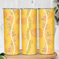 Hawaii Maile Lei Skinny Tumbler With Yellow Monstera Pattern
