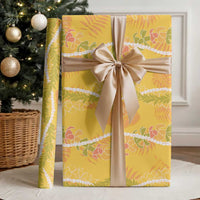 Hawaii Maile Lei Wrapping Paper With Yellow Monstera Pattern - Polynesian Pride