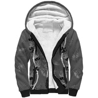Hawaii Maile Lei Sherpa Hoodie With Gray Monstera Pattern