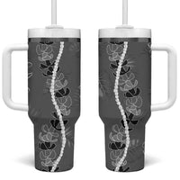 Hawaii Maile Lei Tumbler With Handle With Gray Monstera Pattern