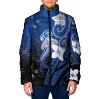 Polynesia Hammerhead Shark Padded Jacket Blue Tribal Pattern With Plumeria - Polynesian Pride