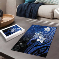 Polynesia Hammerhead Shark Puzzle Blue Tribal Pattern With Plumeria LT05 - Polynesian Pride