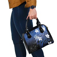 Polynesia Hammerhead Shark Shoulder Handbag Blue Tribal Pattern With Plumeria - Polynesian Pride