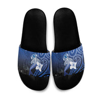 Polynesia Hammerhead Shark Slide Sandals Blue Tribal Pattern With Plumeria LT05 Blue - Polynesian Pride