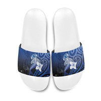 Polynesia Hammerhead Shark Slide Sandals Blue Tribal Pattern With Plumeria LT05 Blue - Polynesian Pride