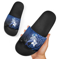 Polynesia Hammerhead Shark Slide Sandals Blue Tribal Pattern With Plumeria LT05 - Polynesian Pride