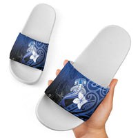 Polynesia Hammerhead Shark Slide Sandals Blue Tribal Pattern With Plumeria LT05 - Polynesian Pride