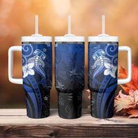 Polynesia Hammerhead Shark Tumbler With Handle Blue Tribal Pattern With Plumeria LT05 - Polynesian Pride
