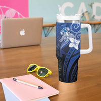 Polynesia Hammerhead Shark Tumbler With Handle Blue Tribal Pattern With Plumeria LT05 - Polynesian Pride