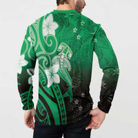 Polynesia Hammerhead Shark Button Sweatshirt Green Tribal Pattern With Plumeria LT05 - Polynesian Pride