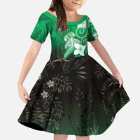 Polynesia Hammerhead Shark Family Matching Mermaid Dress and Hawaiian Shirt Green Tribal Pattern With Plumeria LT05 Daughter's Dress Green - Polynesian Pride