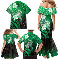 Polynesia Hammerhead Shark Family Matching Mermaid Dress and Hawaiian Shirt Green Tribal Pattern With Plumeria LT05 - Polynesian Pride