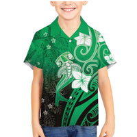 Polynesia Hammerhead Shark Family Matching Mermaid Dress and Hawaiian Shirt Green Tribal Pattern With Plumeria LT05 Son's Shirt Green - Polynesian Pride