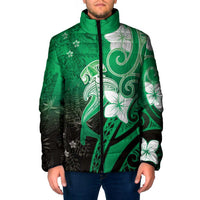 Polynesia Hammerhead Shark Padded Jacket Green Tribal Pattern With Plumeria - Polynesian Pride