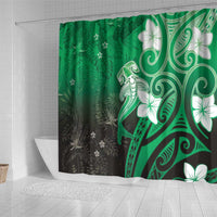 Polynesia Hammerhead Shark Shower Curtain Green Tribal Pattern With Plumeria LT05 - Polynesian Pride