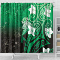 Polynesia Hammerhead Shark Shower Curtain Green Tribal Pattern With Plumeria LT05 - Polynesian Pride