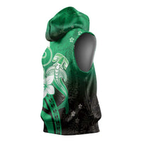 Polynesia Hammerhead Shark Sleeveless Hoodie Green Tribal Pattern With Plumeria LT05 - Polynesian Pride
