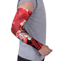 Polynesia Hammerhead Shark Arm Sleeves Red Tribal Pattern With Plumeria LT05 - Polynesian Pride