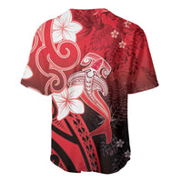 Polynesia Hammerhead Shark Baseball Jersey Red Tribal Pattern With Plumeria - Polynesian Pride