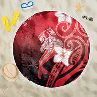 Polynesia Hammerhead Shark Beach Blanket Red Tribal Pattern With Plumeria LT05 One Size 150cm Red - Polynesian Pride