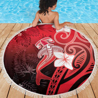Polynesia Hammerhead Shark Beach Blanket Red Tribal Pattern With Plumeria LT05 - Polynesian Pride
