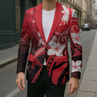 Polynesia Hammerhead Shark Blazer Red Tribal Pattern With Plumeria LT05 - Polynesian Pride