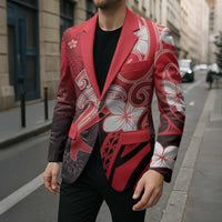 Polynesia Hammerhead Shark Blazer Red Tribal Pattern With Plumeria LT05 - Polynesian Pride