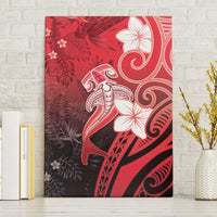 Polynesia Hammerhead Shark Canvas Wall Art Red Tribal Pattern With Plumeria - Polynesian Pride