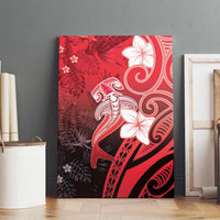 Polynesia Hammerhead Shark Canvas Wall Art Red Tribal Pattern With Plumeria - Polynesian Pride