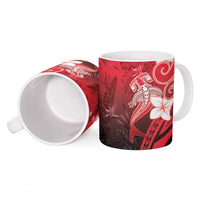 Polynesia Hammerhead Shark Ceramic Mug Red Tribal Pattern With Plumeria LT05 - Polynesian Pride