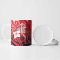 Polynesia Hammerhead Shark Ceramic Mug Red Tribal Pattern With Plumeria LT05 - Polynesian Pride