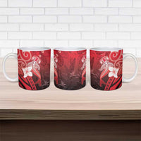 Polynesia Hammerhead Shark Ceramic Mug Red Tribal Pattern With Plumeria LT05 - Polynesian Pride