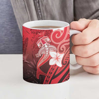 Polynesia Hammerhead Shark Ceramic Mug Red Tribal Pattern With Plumeria LT05 - Polynesian Pride