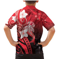 Polynesia Hammerhead Shark Family Matching Mermaid Dress and Hawaiian Shirt Red Tribal Pattern With Plumeria - Polynesian Pride